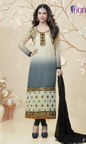 Cream & Grey Georgette Suit (Esha Gupta 2 - 1808)