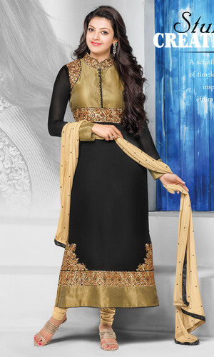 Kajal Aggarwal Black & Beige Georgette Suit (Kajalee 46012)