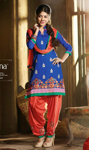 Blue & Orange Cotton Patiala Suit (Pallium 4019)