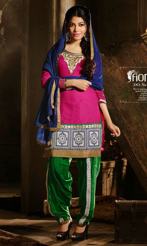Magenta & Green Cotton Patiala Suit (Pallium 4024)