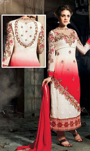 Off White & Red Georgette Suit (Rihana 9003)