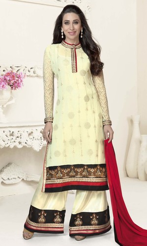 Karisma Kapoor Cream Georgette Plazo Suit (Karishma 7 - 5156)