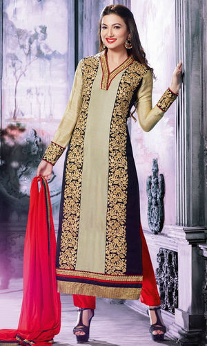 Gauhar Khan Cream & Navy Blue Georgette Suit (Levisha 4020)