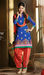 Blue & Orange Cotton Patiala Suit